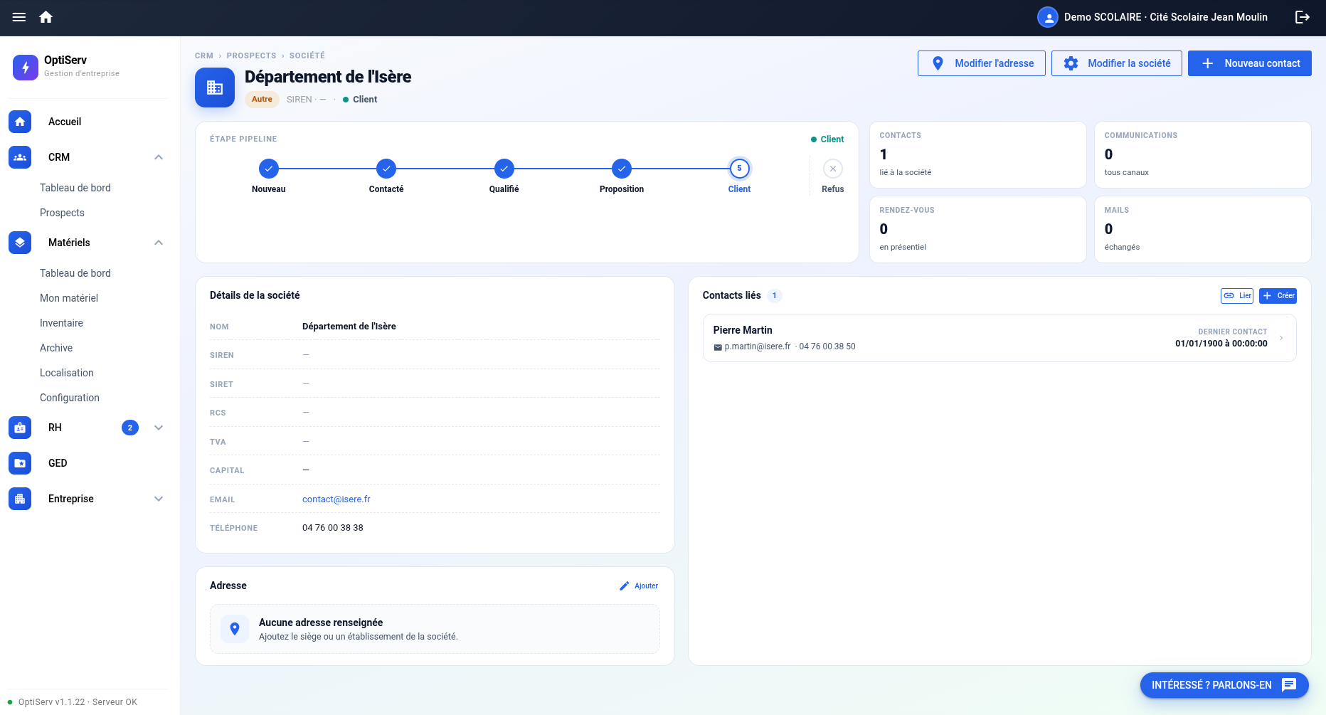 Fiche société dans le CRM